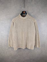 Next Jumper Mens L Large Beige Vintage 90s Knitted Pullover Cotton